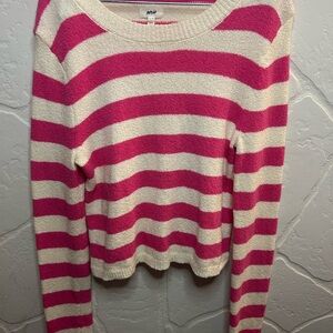 Aerie Pink and Cream Striped Crew Neck Sweater